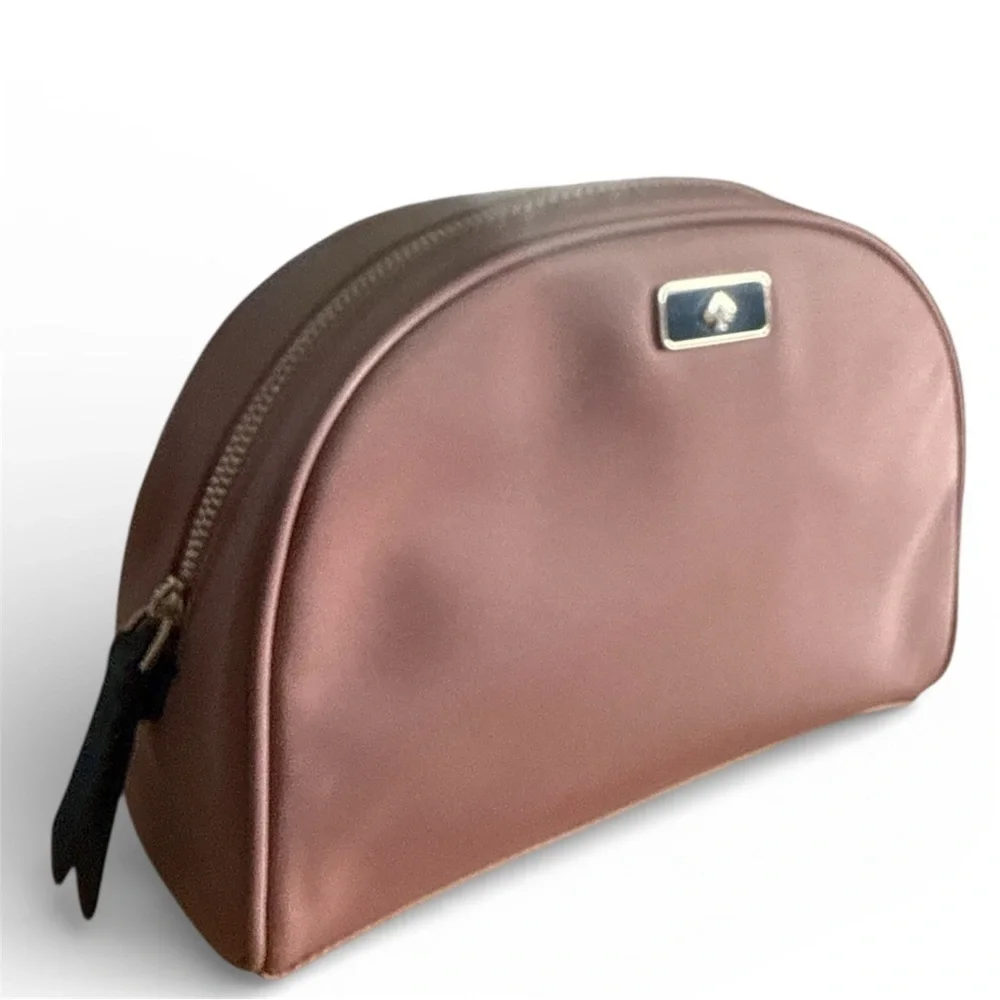 Kate Spade New York Medium Dome Cosmetic Bag Sparrow Pink Mauve Zipper Top Logo